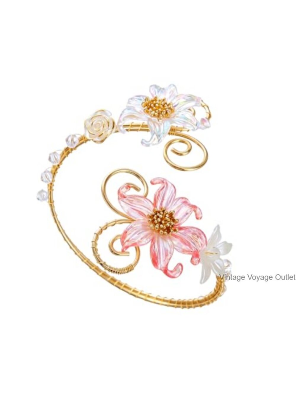 Handmade Gold Wire Wrap Arm Cuff Adjustable Floral Butterfly Seashell Upper Arm